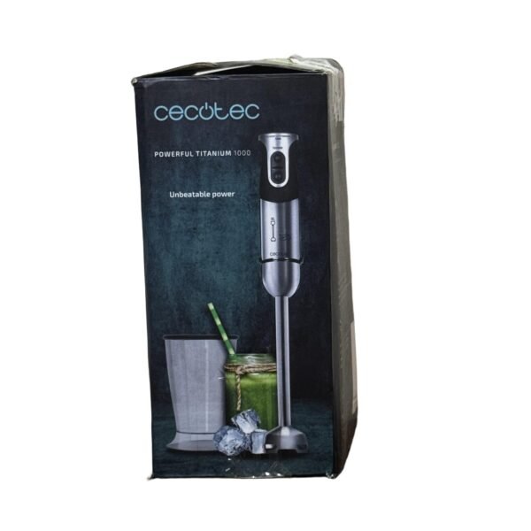 Cecotec Powerful Titanium 1000 Hand Blender, XL Rod, 21 Levels, Turbo, Titanium Coating, Accessory, Black/Steel - Refurbished
