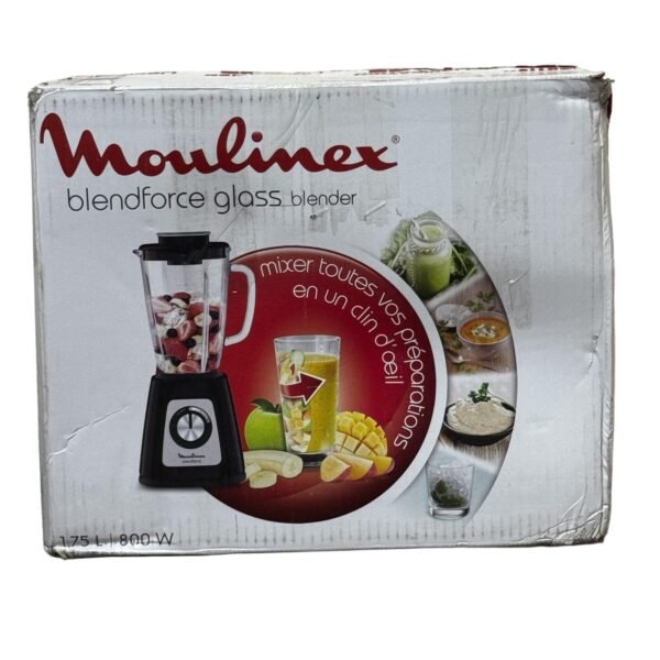 Moulinex Blendforce Blender, Glass 1.75L, 800W, Safe Lock, Ergonomic, Grain Grinder, Smoothies, Crushed Ice, Black - Refurbished