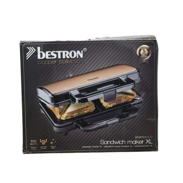 Bestron Sandwich Maker, Non-stick, Two Sandwiches, Automatic Temperature, Copper - Refurbished