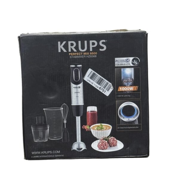 Krups Hz6568 Steffen Henssler Special Edition, Whisk, 500ml Chopper, 800ml Jug, 1000W, Powelix Knives, Stainless Steel/Gray - Refurbished