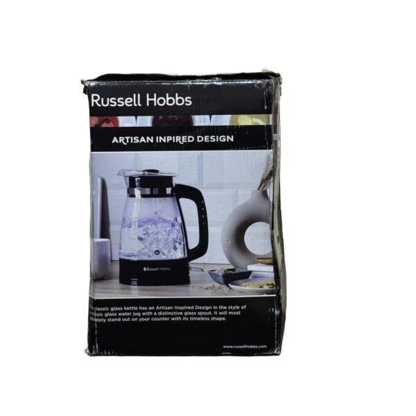 Russell Hobbs Classic Glass Kettle, 1.7L, 2400W, Blue LED, Quick Boil, Removable Lid, 360° Base - Refurbished