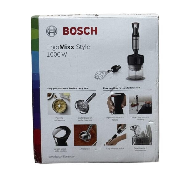 Bosch Ergomixx Style Ms6cm6166 Hand Blender, Stainless Steel, Mixing Cup, Whisk, Variochopper, 4-Blade Knife, 1000 W - Refurbished
