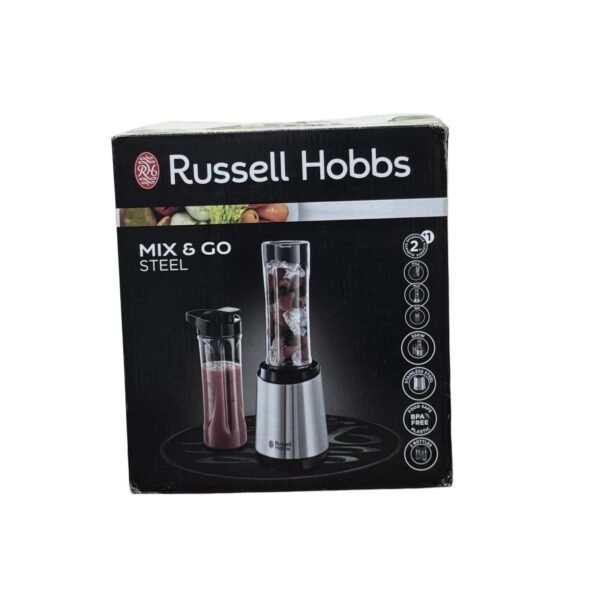Russell Hobbs Mix&Go Blender, Smoothie Maker, 300W, Stainless Steel, Includes 2 Bottles, 600ml - Refurbished - Image 2