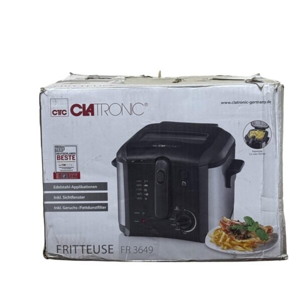 Clatronic Fr 3649 Fryer, 1600 W, 2.5 L Capacity, Adjustable Thermostat, Stainless Steel, Black - Refurbished - Image 2